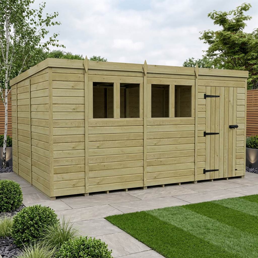14 x 10 Pent Shed (Single Door, With Windows) - Pent Shed