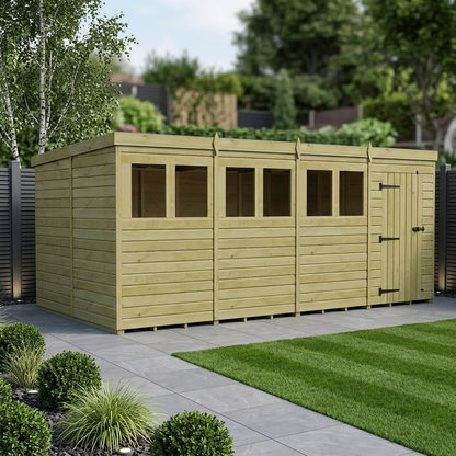 16 x 10 Pent Shed (Single Door, With Windows) - view 2