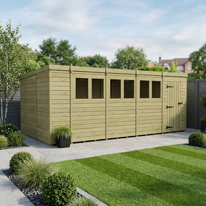 18 x 10 Pent Shed (Single Door, With Windows) - view 2