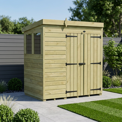 7 x 4 Pent Shed (Double Door, With Windows) - view 2