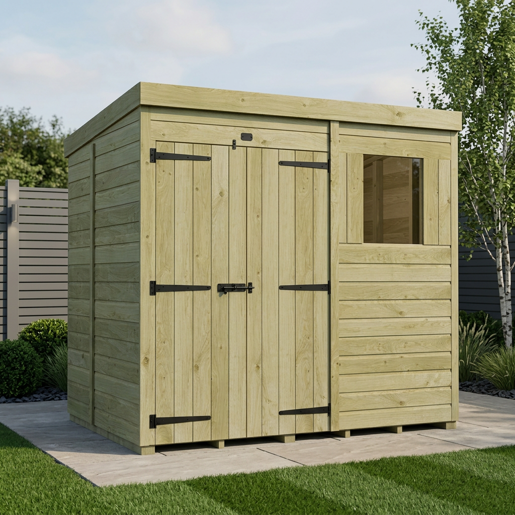 7 x 5 Pent Shed (Double Door, With Windows) - Pent Shed