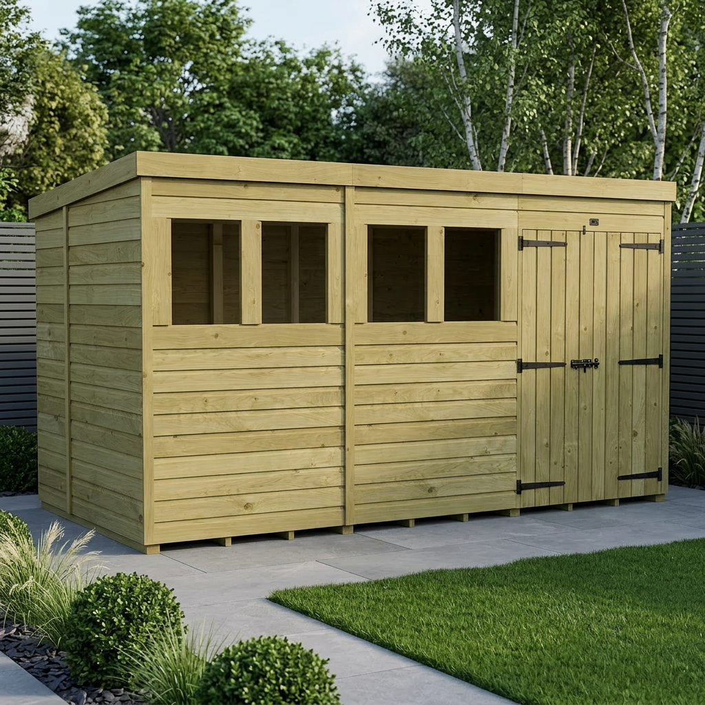 12 x 5 Pent Shed (Double Door, With Windows) - view 3
