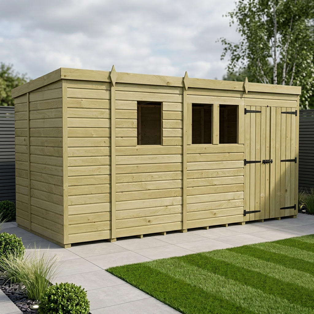 13 x 5 Pent Shed (Double Door, With Windows) - view 2