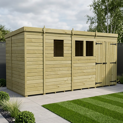 13 x 5 Pent Shed (Double Door, With Windows) - view 2