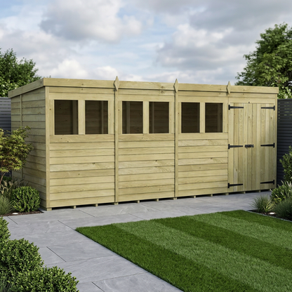 16 x 5 Pent Shed (Double Door, With Windows) - view 2