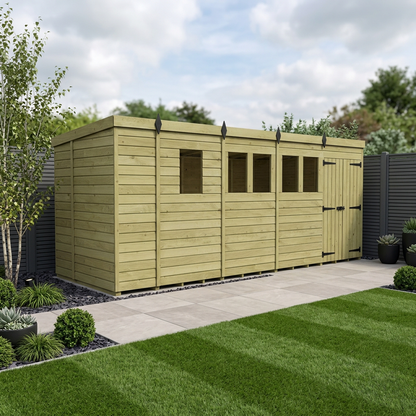 17 x 5 Pent Shed (Double Door, With Windows) - Pent Shed