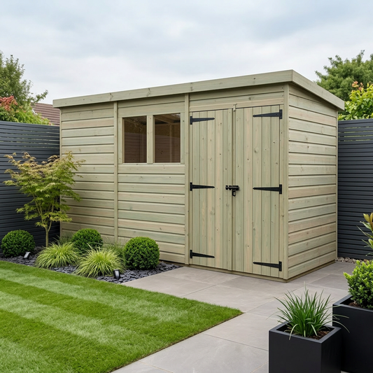 12 x 4 Pent Shed (Double Door, With Windows) - Pent Shed