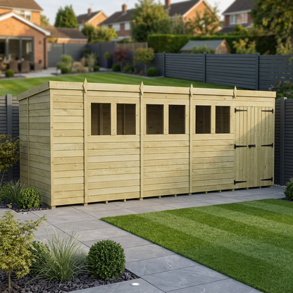 18 x 5 Pent Shed (Double Door, With Windows) - view 2