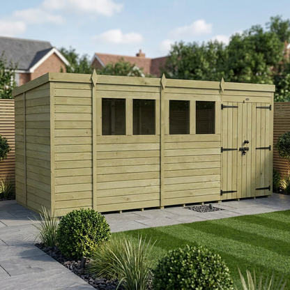 14 x 6 Pent Shed (Double Door, With Windows) - view 2