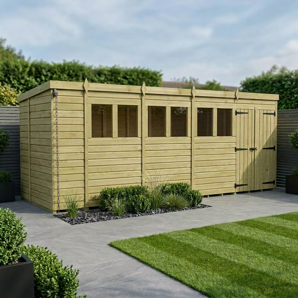 19 x 5 Pent Shed (Double Door, With Windows) - view 2