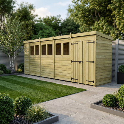 19 x 4 Pent Shed (Double Door, With Windows) - view 2