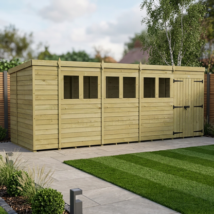 18 x 6 Pent Shed (Double Door, With Windows) - view 2