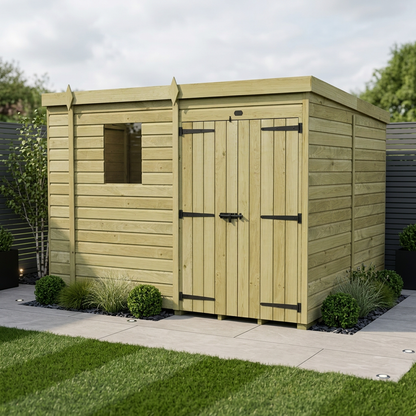9 x 7 Pent Shed (Double Door, With Windows) - view 2