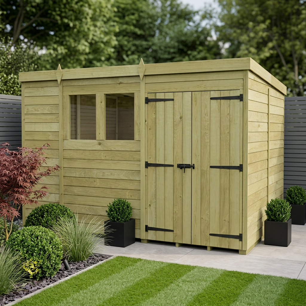10 x 7 Pent Shed (Double Door, With Windows) - view 2