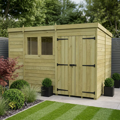 10 x 7 Pent Shed (Double Door, With Windows) - view 2