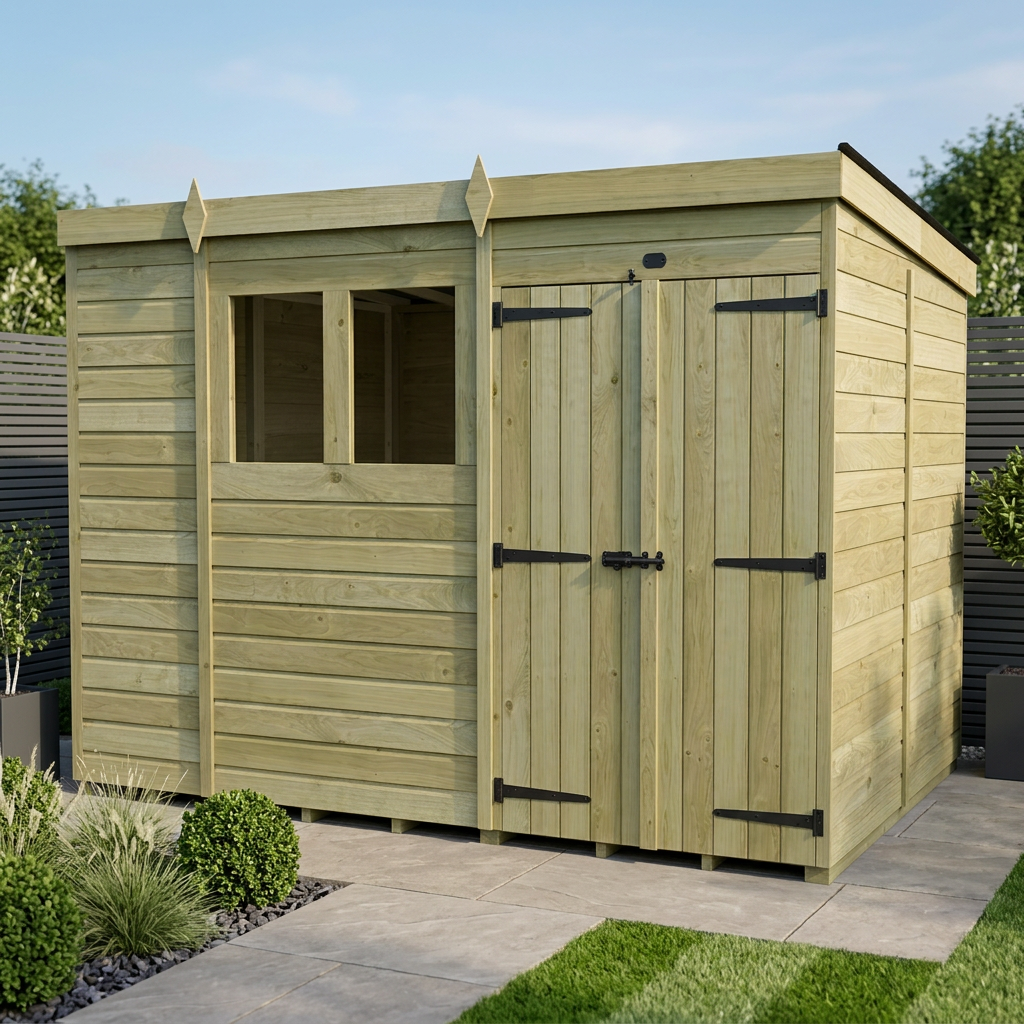 11 x 7 Pent Shed (Double Door, With Windows) - view 2
