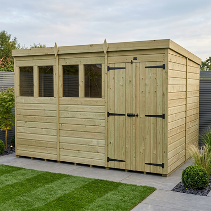 12 x 7 Pent Shed (Double Door, With Windows) - view 2