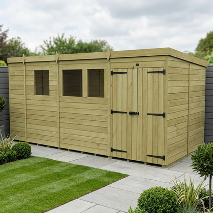 17 x 7 Pent Shed (Double Door, With Windows) - view 2
