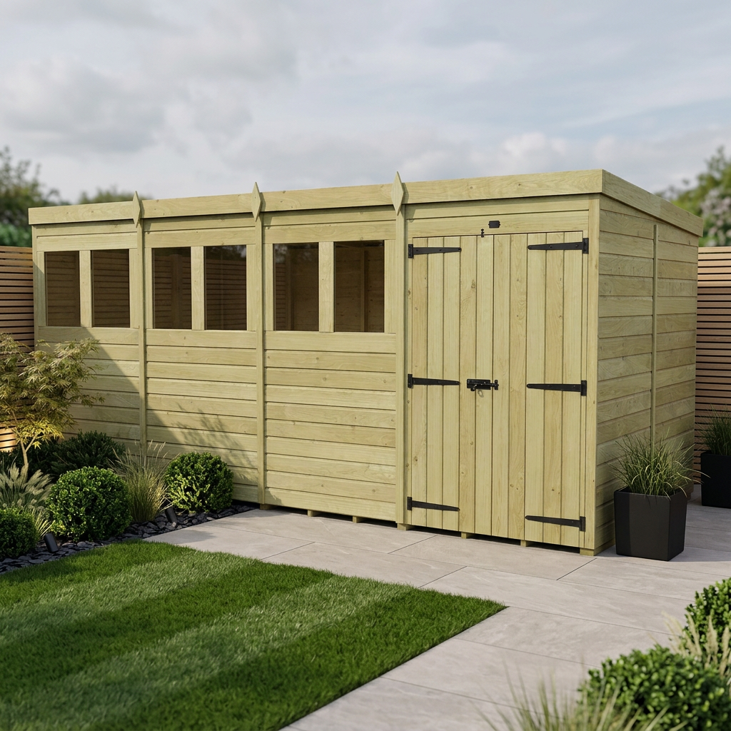 20 x 7 Pent Shed (Double Door, With Windows) - Pent Shed