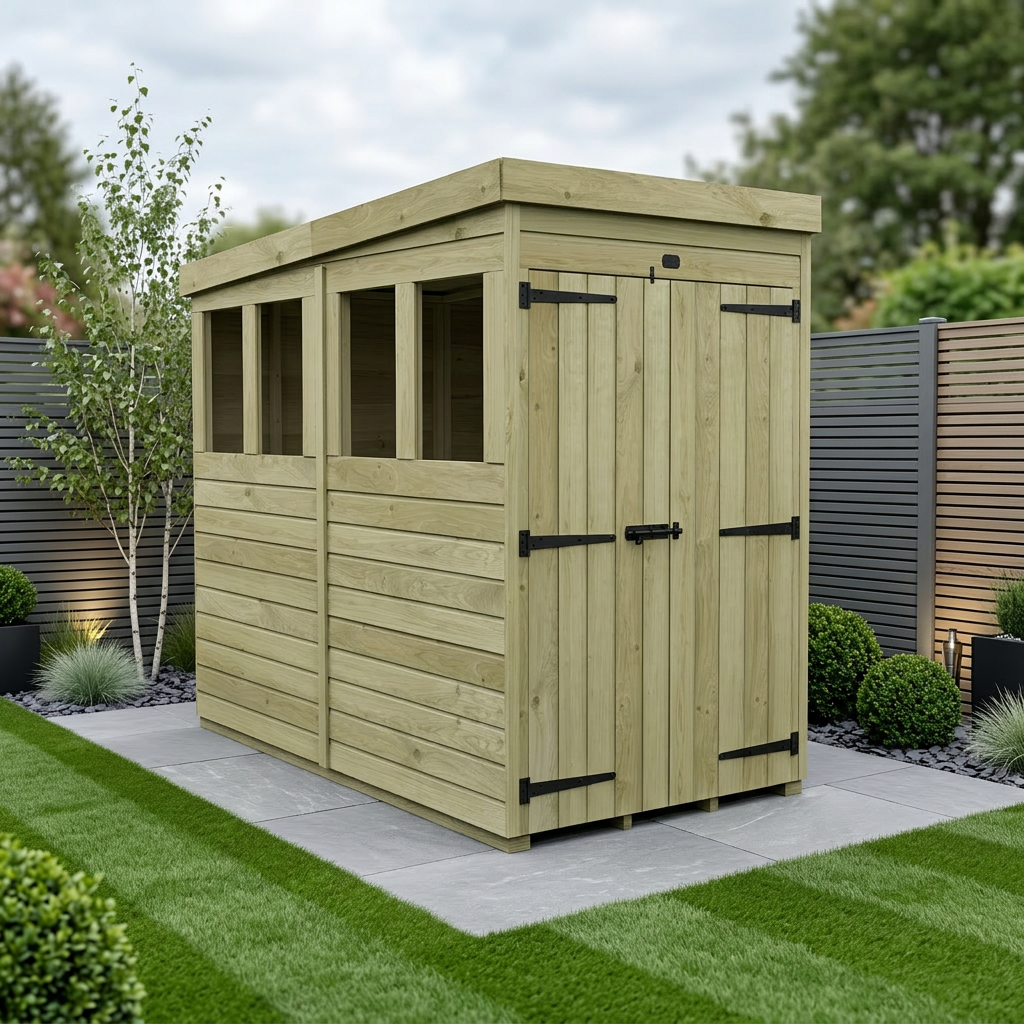 4 x 8 Pent Shed (Double Door, With Windows) - view 3