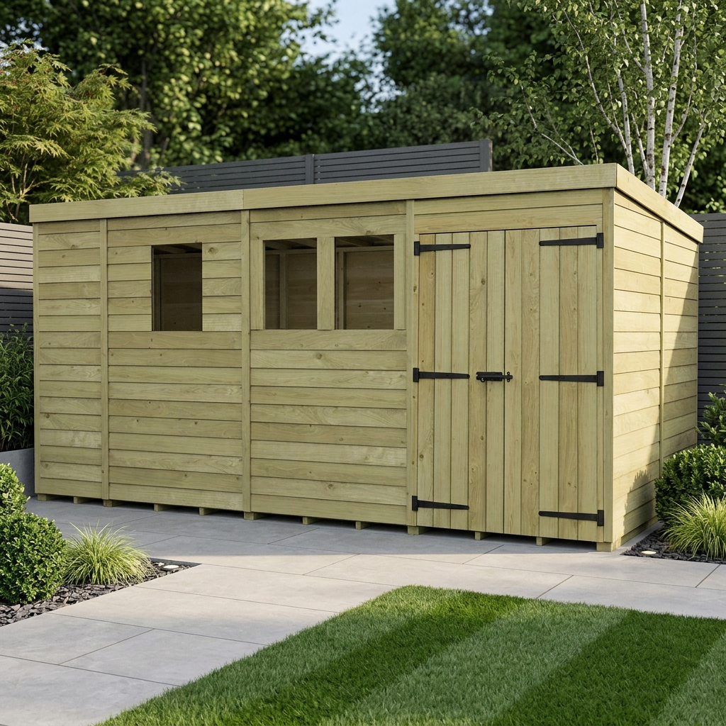 13 x 8 Pent Shed (Double Door, With Windows) - Pent Shed