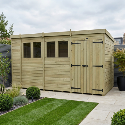 15 x 8 Pent Shed (Double Door, With Windows) - view 2