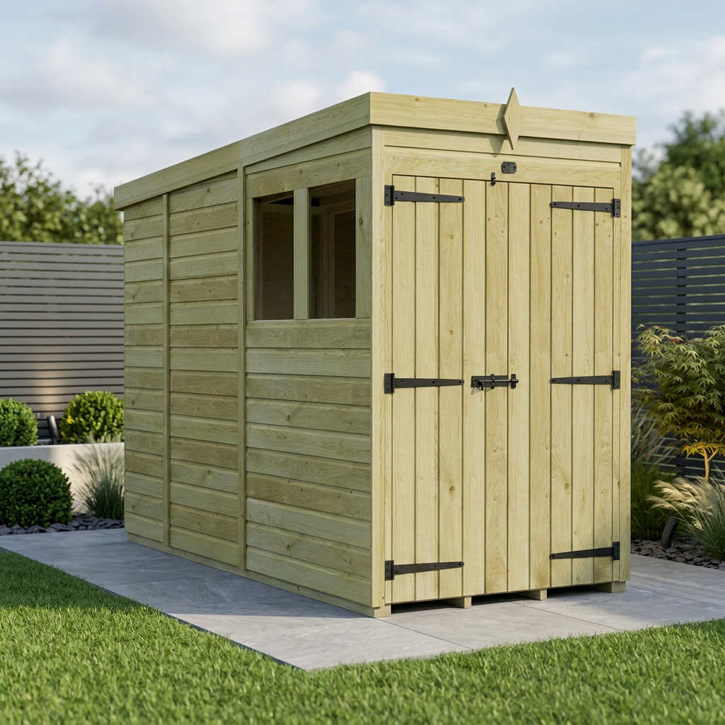 4 x 9 Pent Shed (Double Door, With Windows) - Pent Shed