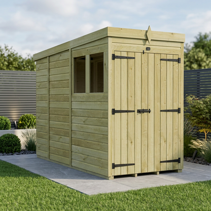 4 x 9 Pent Shed (Double Door, With Windows) - Pent Shed