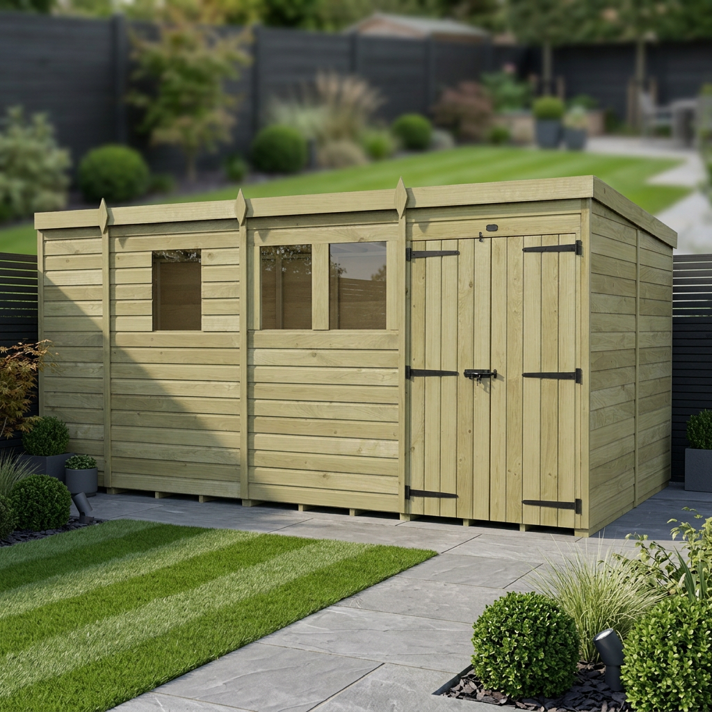 13 x 7 Pent Shed (Double Door, With Windows) - view 3