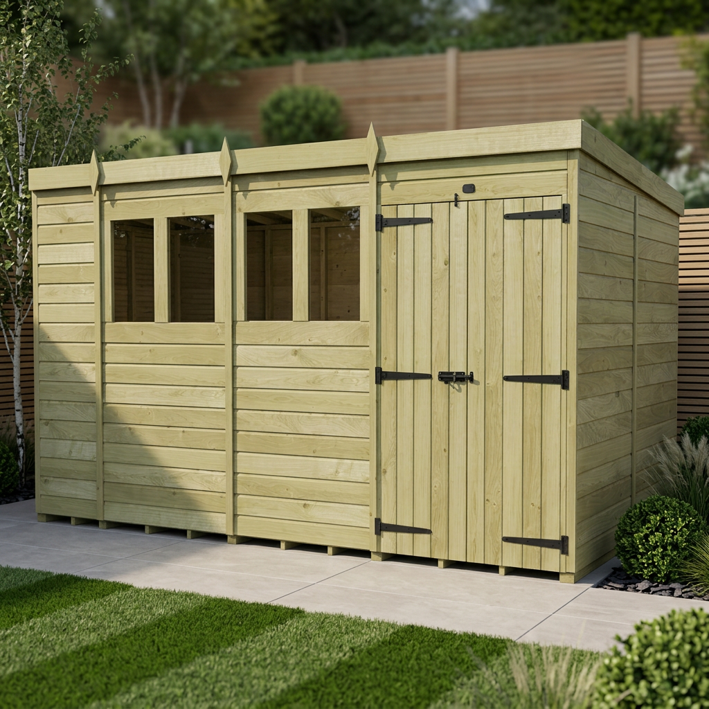 15 x 7 Pent Shed (Double Door, With Windows) - view 2