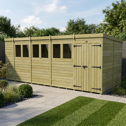 19 x 7 Pent Shed (Double Door, With Windows) - view 2