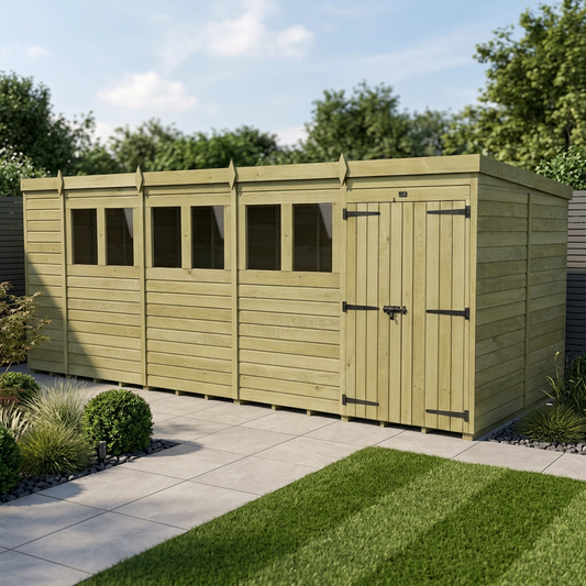 19 x 7 Pent Shed (Double Door, With Windows) - view 2