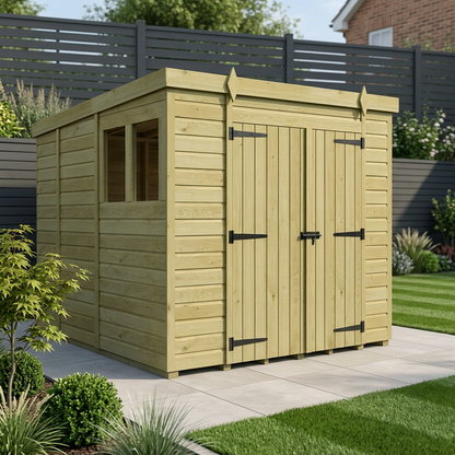 9 x 9 Pent Shed (Double Door, With Windows) - Pent Shed