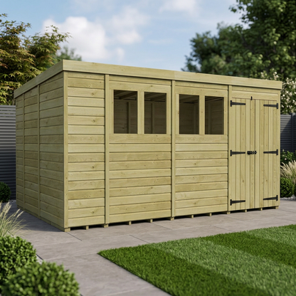 14 x 9 Pent Shed (Double Door, With Windows) - Pent Shed