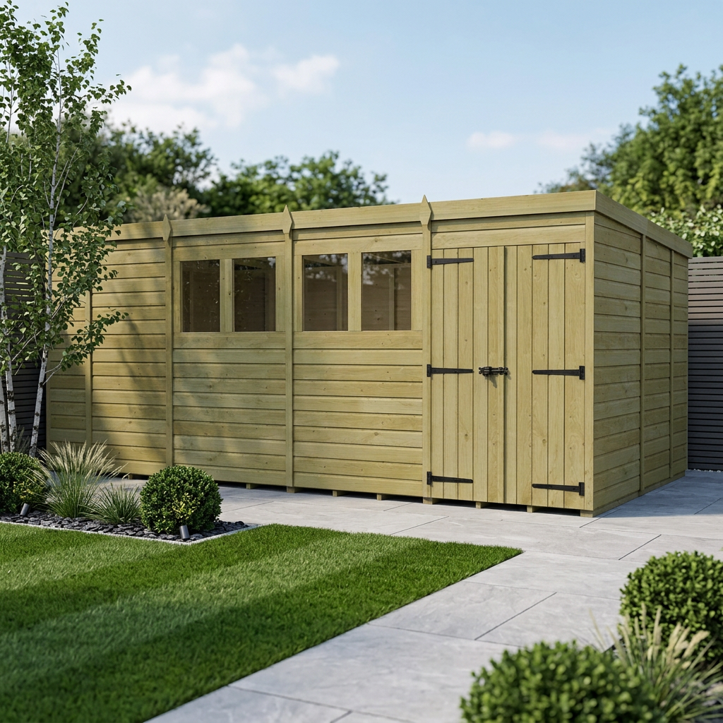 17 x 9 Pent Shed (Double Door, With Windows) - Pent Shed