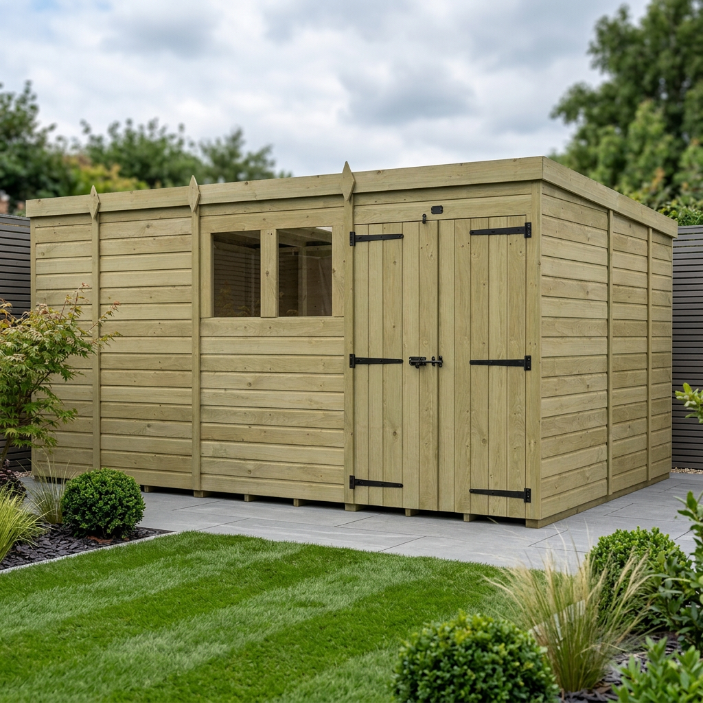 13 x 9 Pent Shed (Double Door, With Windows) - Pent Shed