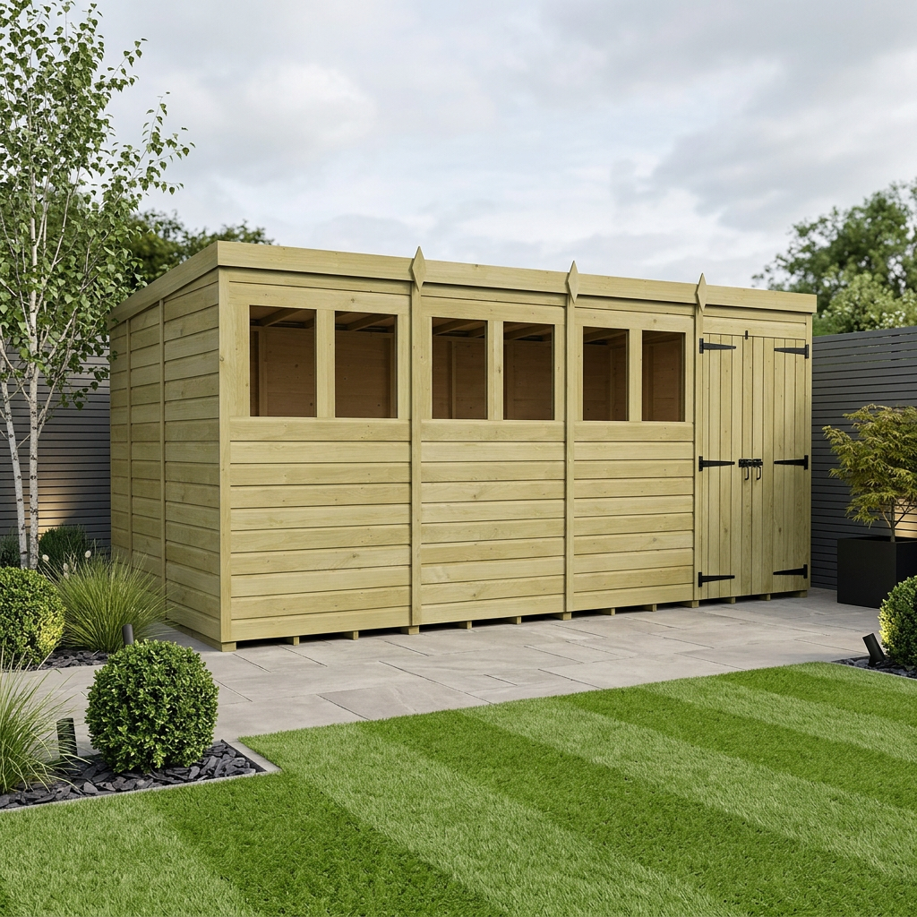 16 x 9 Pent Shed (Double Door, With Windows) - Pent Shed
