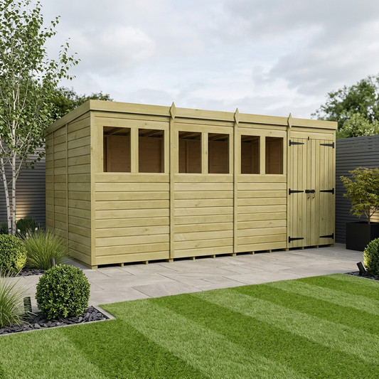 16 x 9 Pent Shed (Double Door, With Windows) - Pent Shed