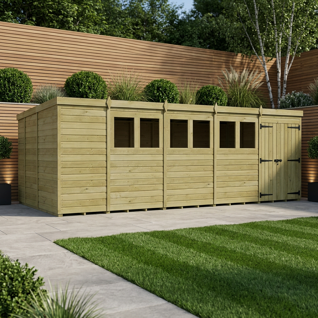 19 x 9 Pent Shed (Double Door, With Windows) - view 2