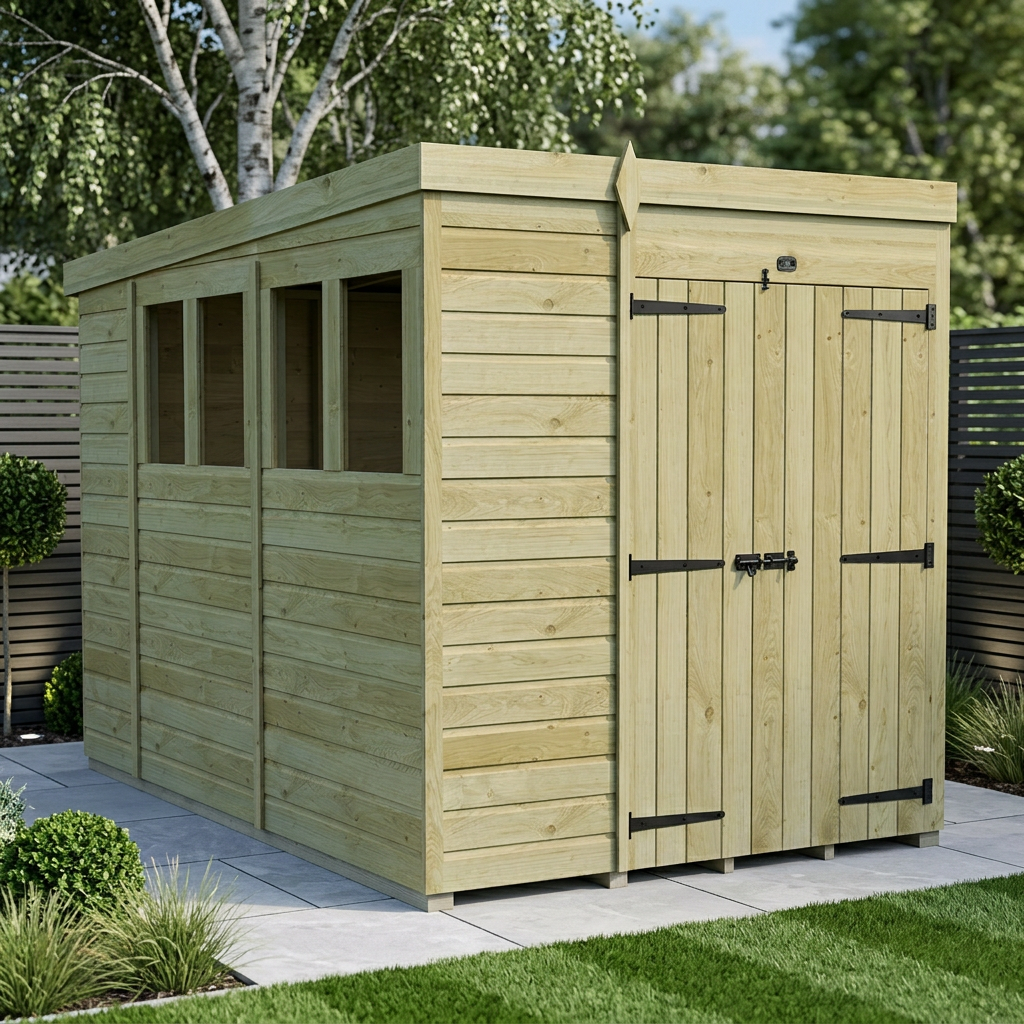 6 x 10 Pent Shed (Double Door, With Windows) - Pent Shed