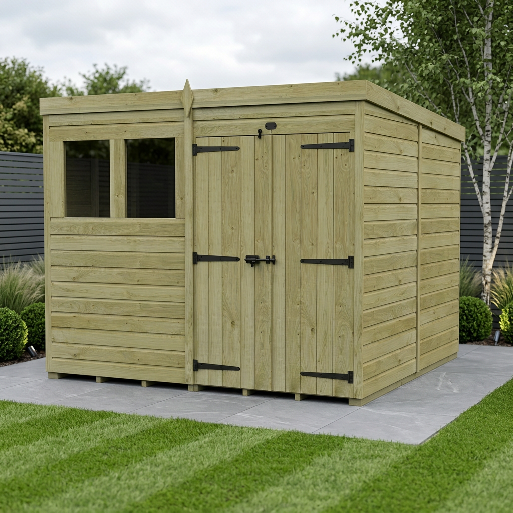 8 x 10 Pent Shed (Double Door, With Windows) - Pent Shed