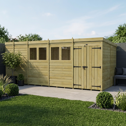 17 x 10 Pent Shed (Double Door, With Windows) - Pent Shed