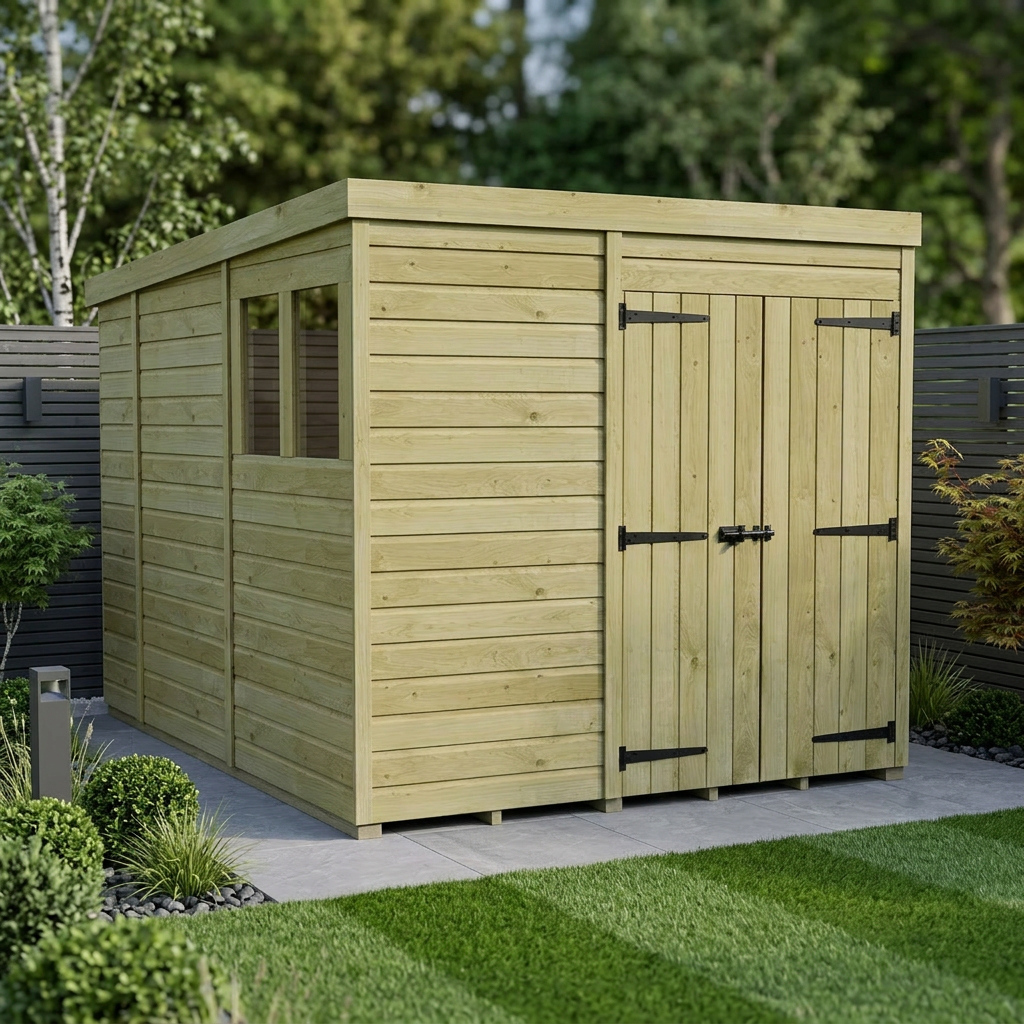 7 x 10 Pent Shed (Double Door, With Windows) - view 2