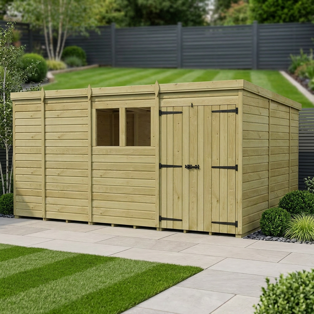 13 x 10 Pent Shed (Double Door, With Windows) - Pent Shed