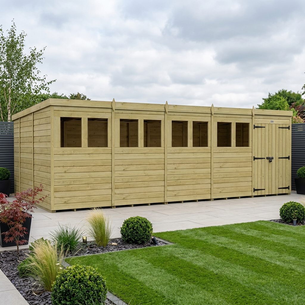 20 x 10 Pent Shed (Double Door, With Windows) - view 3