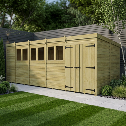 19 x 10 Pent Shed (Double Door, With Windows) - Pent Shed