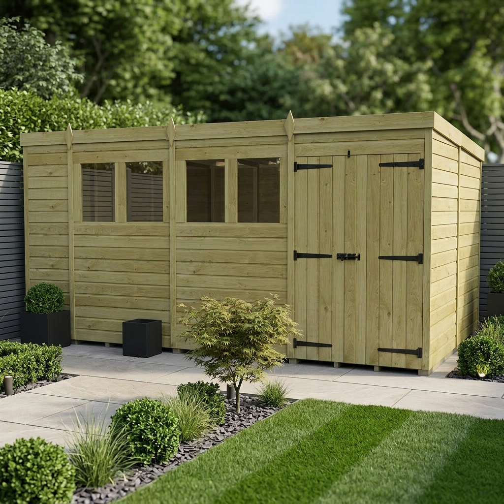 14 x 10 Pent Shed (Double Door, With Windows) - Pent Shed