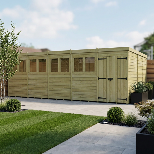 20 x 9 Pent Shed (Double Door, With Windows) - Pent Shed