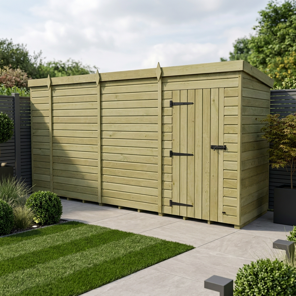 13 x 4 Pent Shed (Single Door, No Windows) - view 2