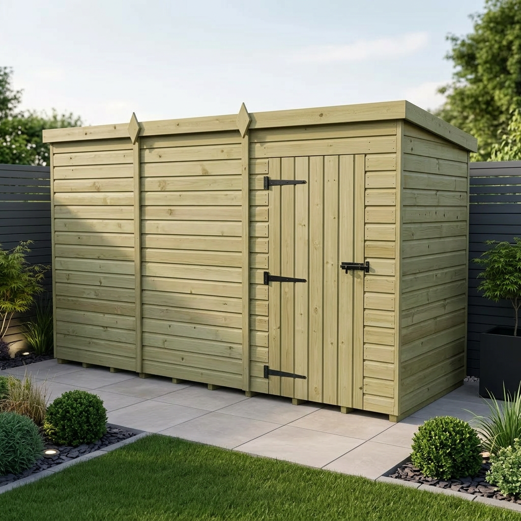 12 x 7 Pent Shed (Single Door, No Windows) - view 2